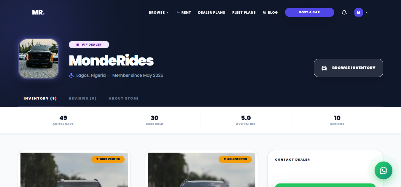 MondeRides dealer profile